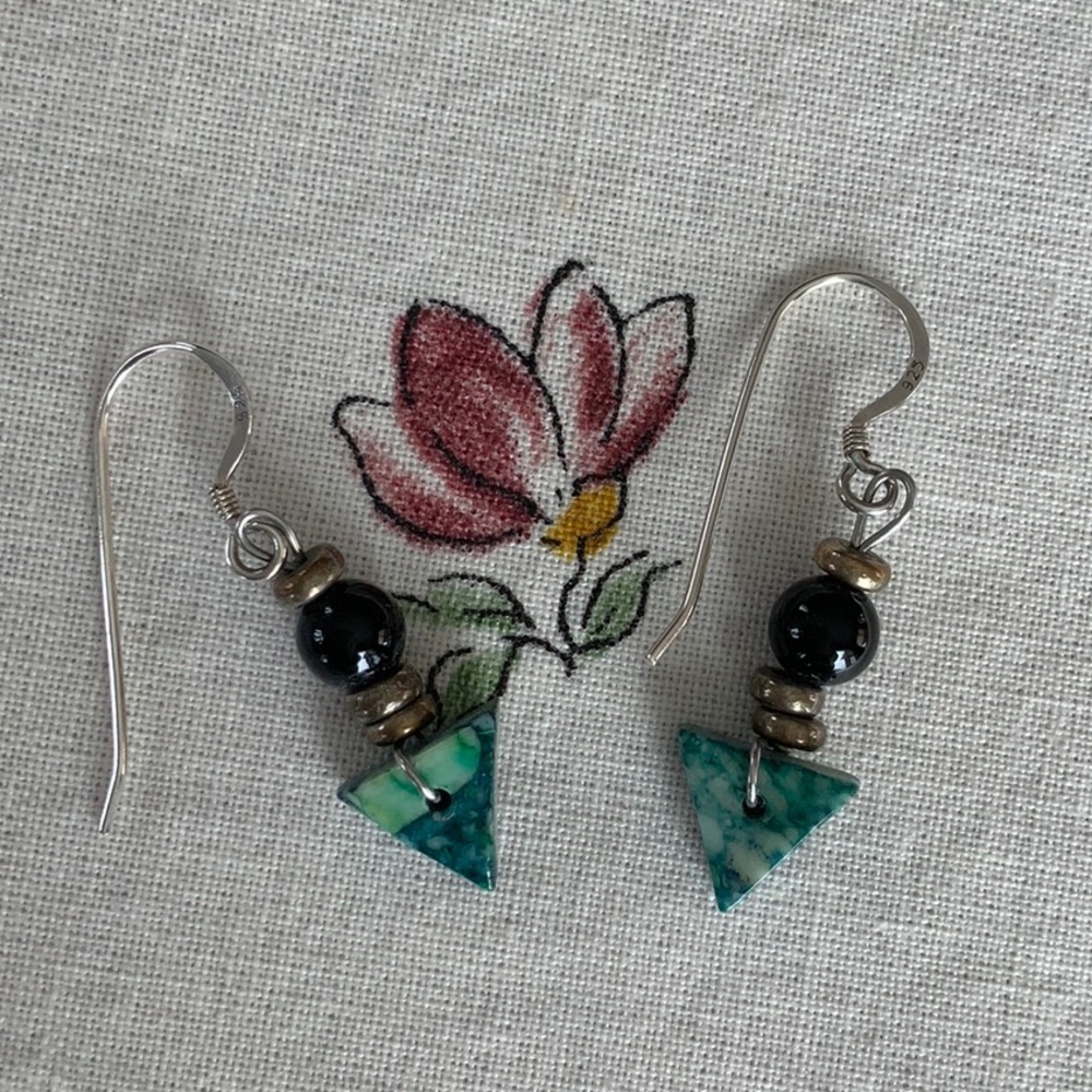 Chrysocolla Gorgeous Green Gemstone Drop Earrings on Sterling Wires